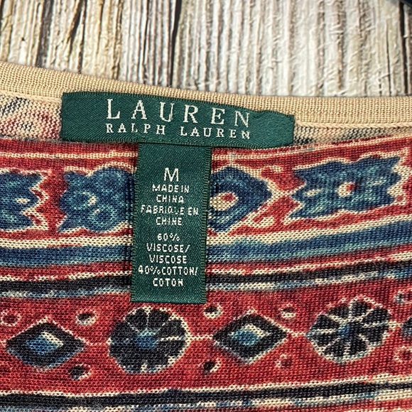 Lauren Ralph Lauren Navy Blue Ikat Print Viscose Blend Boat Neck Sweater Size m - Picture 2 of 5